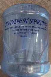 15 litre bottle showing Hidden Spring property sticker with return instructions
